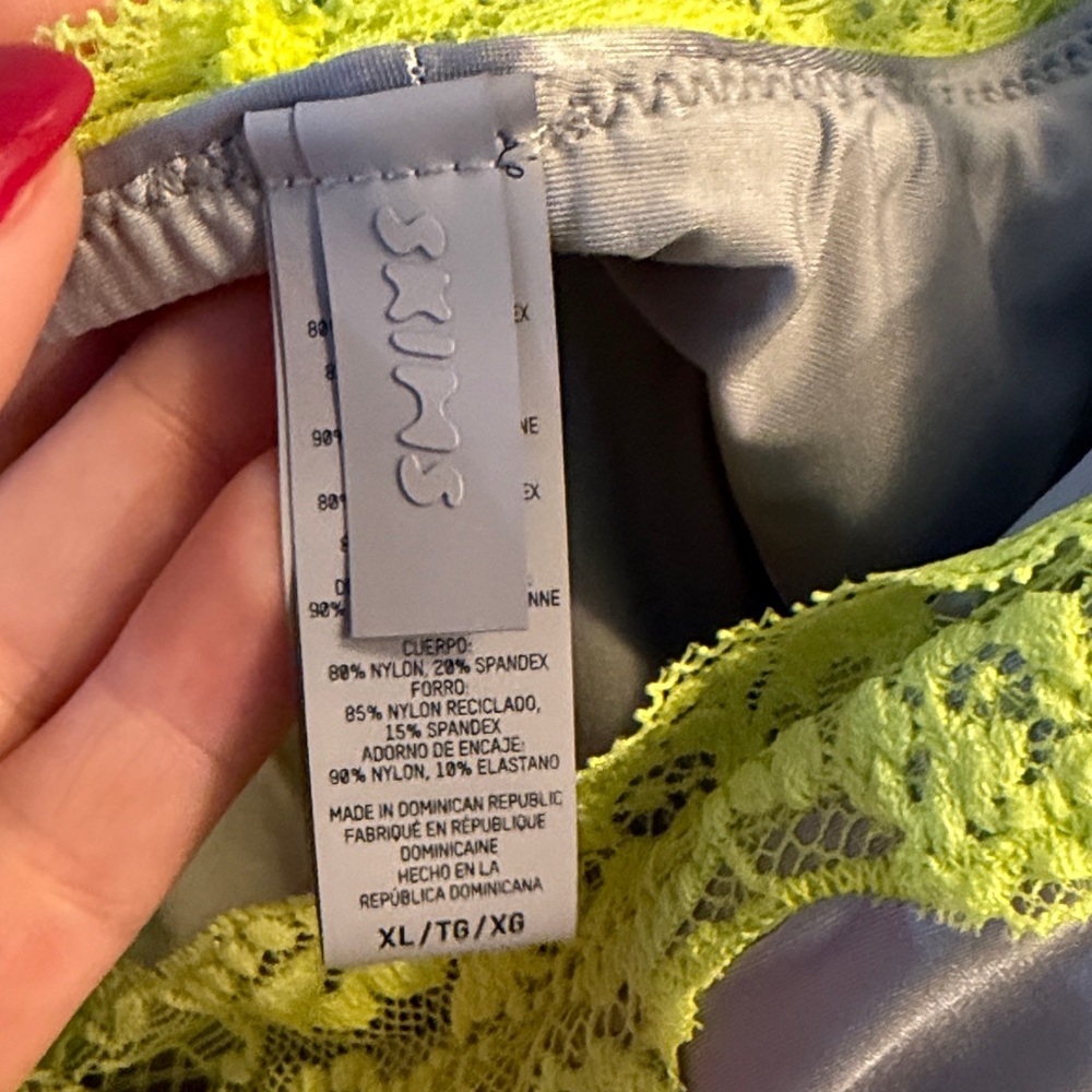SKIMS Gray and Neon Yellow Lace Trim One Piece Swimsuit - Picture 2 of 8